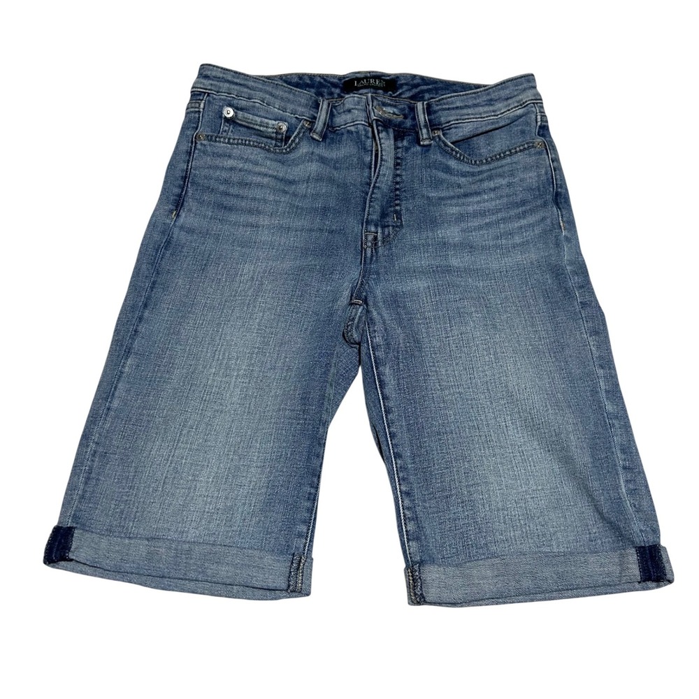 Lauren Ralph Lauren Denim Shorts Womens 6 9.5in Blue Cuffed Bermuda Jean